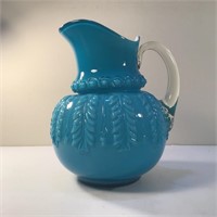 ANTIQUE TEAL CASED GLASS PITCHER