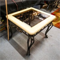 Metal Frame Side Table With Beveled Glass Inset