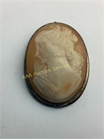 Antique 800 silver carved cameo pendant/pin,