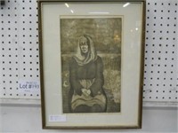 FRAMED & MATTED PENCIL ETCHING LITHOGRAPH BY, M.