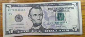 666 serial number $5 bank note