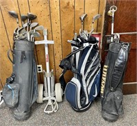 Golf Lot with Clubs Bags and Caddy