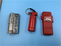 Lot of 3 lighters: fire extinguisher. Camel, Marlb