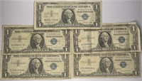 Lot of 5: $1 Silver Certificates