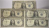 Lot of 5: $1 Silver Certificates