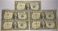 Lot of 5: $1 Silver Certificates