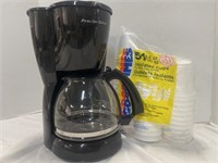 Proctor-Silex 12-cup coffeemaker with foam cups.