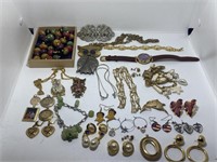 Large Tray of Estate Jewelry, Pins, Earrings
