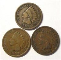 (3) Indian Head Cents 1902, 1906, 1907