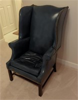 Blue leather wingback chair