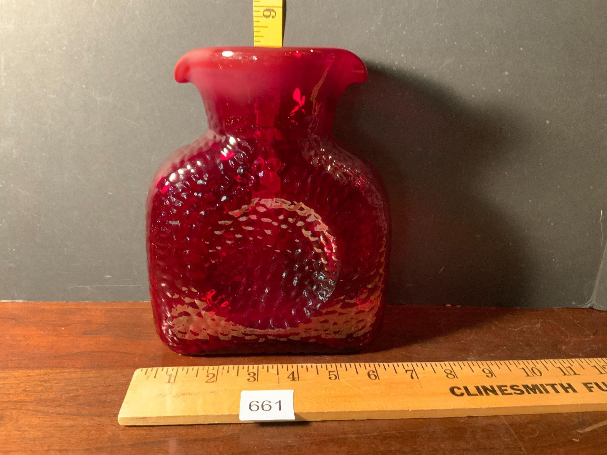 Blenko Glass Water Pitcher Bottle Ruby Red