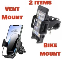2 ITEMS PHONE CAR VENT MOUNT AND BIKE MOUNT FOR