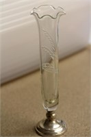Etched Glass Sterling Base Beaker Vase