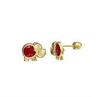 14 Karat Yellow Gold Elephant Red Crystal Earrings