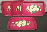 Box-4 Metal Lap Snack Trays, Red With Yellow