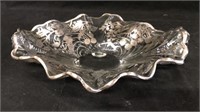 12" Silver Overlay Ruffled Footed Console Bowl