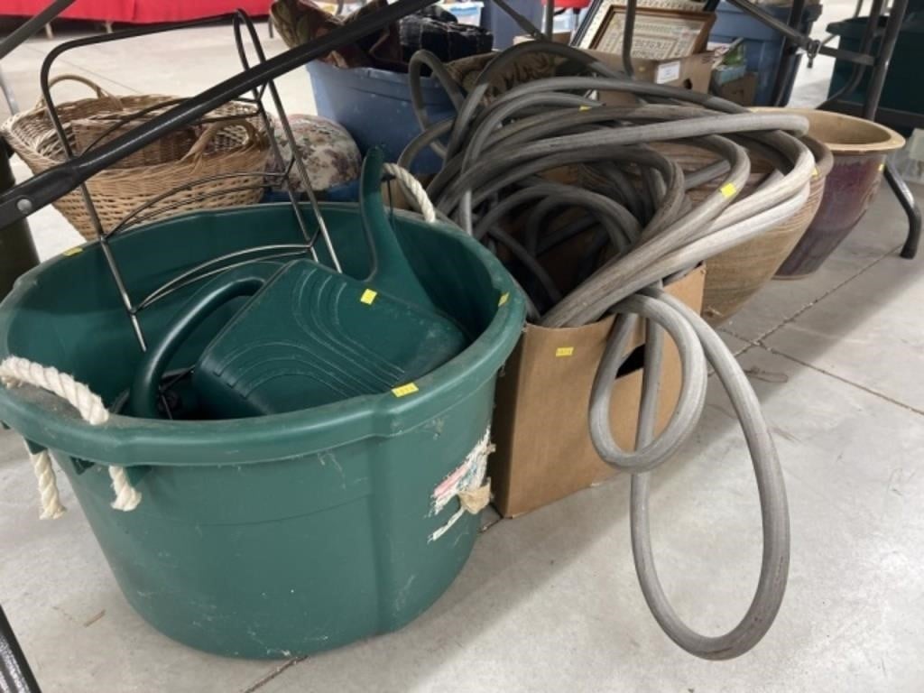 Garden Hose with Planters and Sprinkler