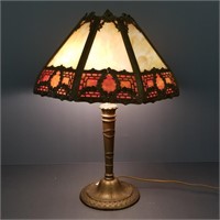 Antique slag glass parlor lamp 22"H,