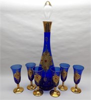 Vintage Blue Glass Decanter Set