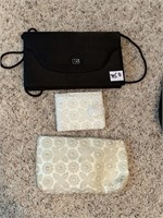 CROSS BODY BLACK PURSE, WHITE WALLET AND BEIGE