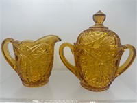 Vintage Amber glass creamer and sugar