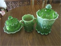 3 pieces green glassware