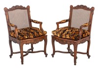 French Louis XV Style Carved Oak Fauteuils, 2