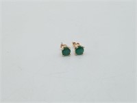 14K Yellow Gold Lab Emerald Stud Earrings