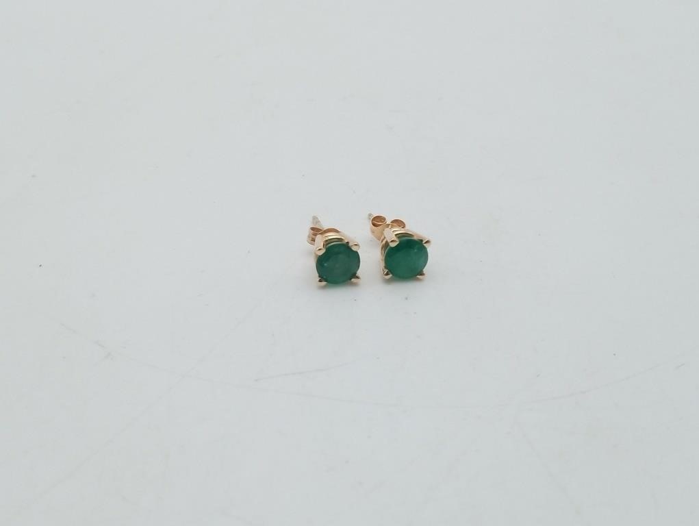 14K Yellow Gold Lab Emerald Stud Earrings
