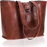 Leather Tote Bag Women Top Handle DARK BROWN