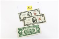 3 - 1963 $2 Red Seal Bills XF