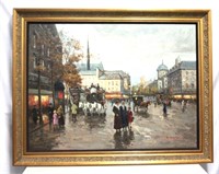 Sofa Size OIC European City Painting - Signed