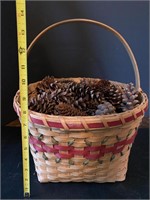 Red & green basket with pine cones