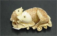 Antique Japanese carved figure of two fish