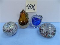 (4) Paperweights - Home Sweet Home, Apple & Pear