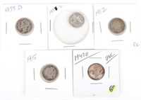 90% SILVER ASSORTED DIMES - LOT OF 5