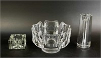 Orrefors Crystal Candle Holders & Bowl