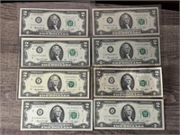 (8) Two Dollar Bills