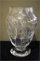 Clear Cut Glass Vase w Flower Design