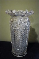 Clear Cut Glass Vase w Fluted Edge