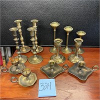 large lot brass candlesticks