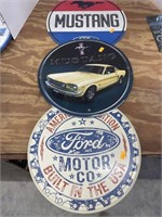 2 metal mustang signs and metal ford sign