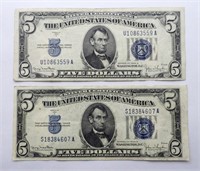 (2) 1934 $5 SILVER CERTIFICATES