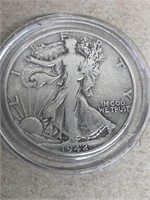 Silver 1942 walking liberty half dollar