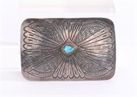 NATIVE AMERICAN Silver & Turquoise Belt Buckle