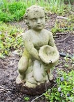 Cast Stone Child Sitting on Cornucopia
