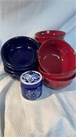 Lot of 8 Red and 4 Blue Salad/Cereal Bowls and