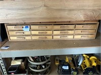 12 Drawer Wooden Parts Cabinet & Contents