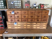 18 Drawer Wooden Parts Cabinet & Contents