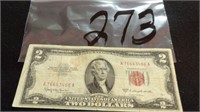 1) Red Seal 2 Dollar Bill 1953 Series